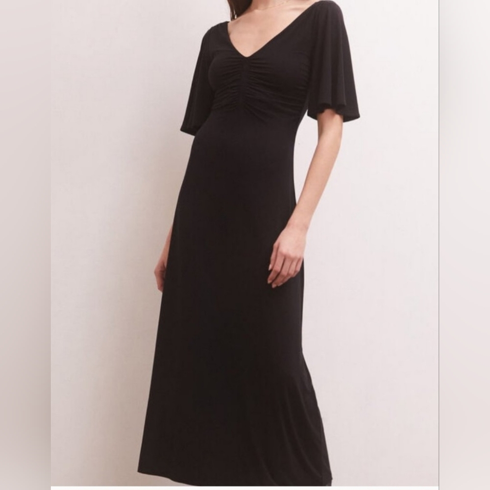 Z Supply Kara Flutter Sleeve Black Midi Dress Small